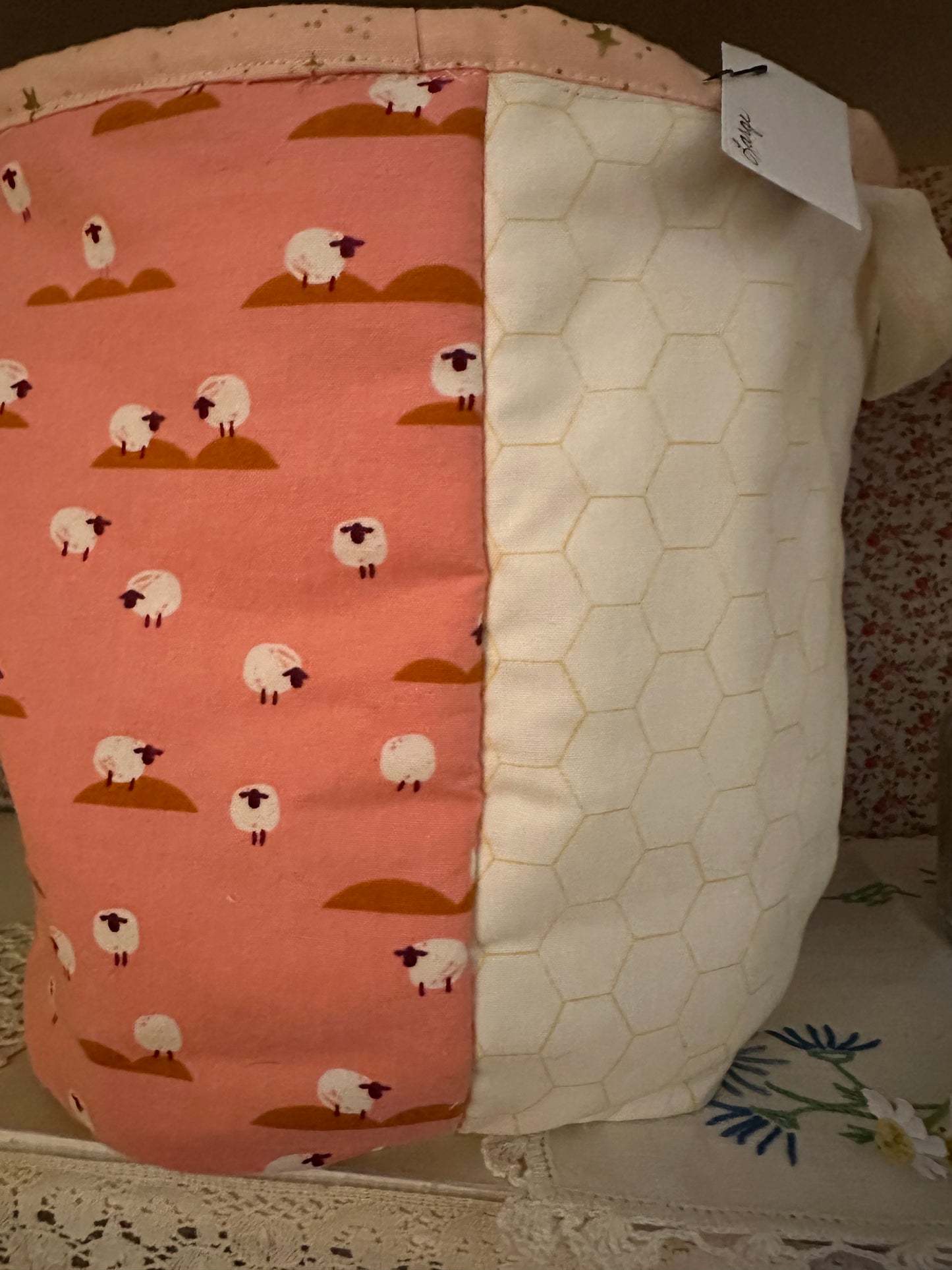 Quilted Basket-Grey Floral and Sheep Print