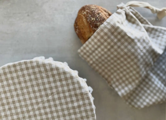 Bread Maker's Set-Bread Bag and Bowl Cover-Wheat Check