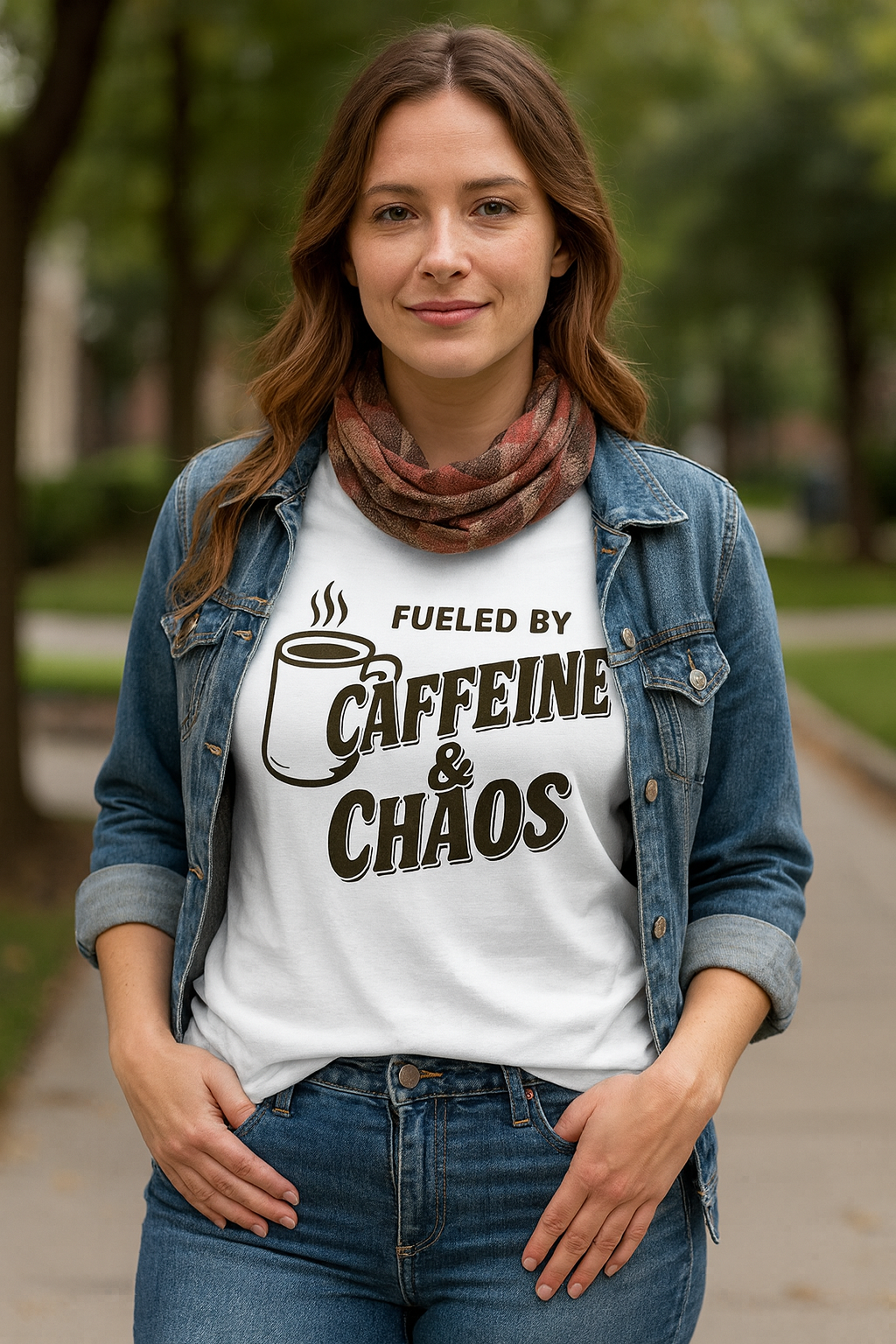 Fueled by Caffeine & Chaos Tee – Comfort Colors® Unisex white t-shirt