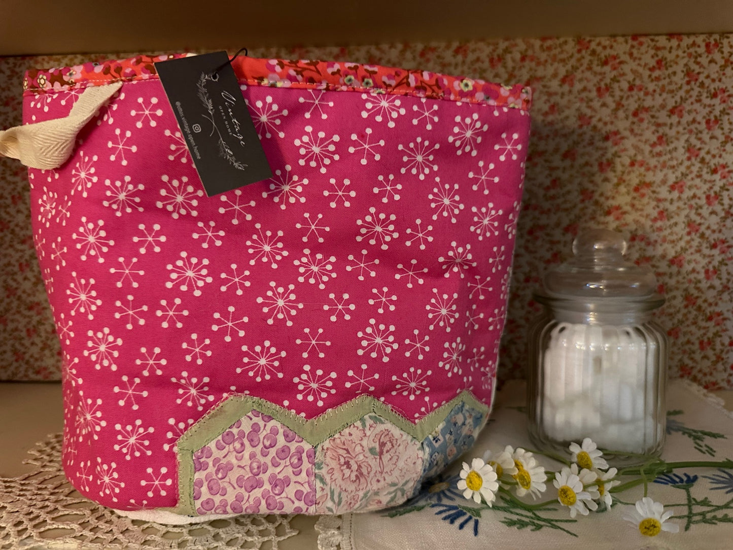 Quilted Basket-Pink Floral