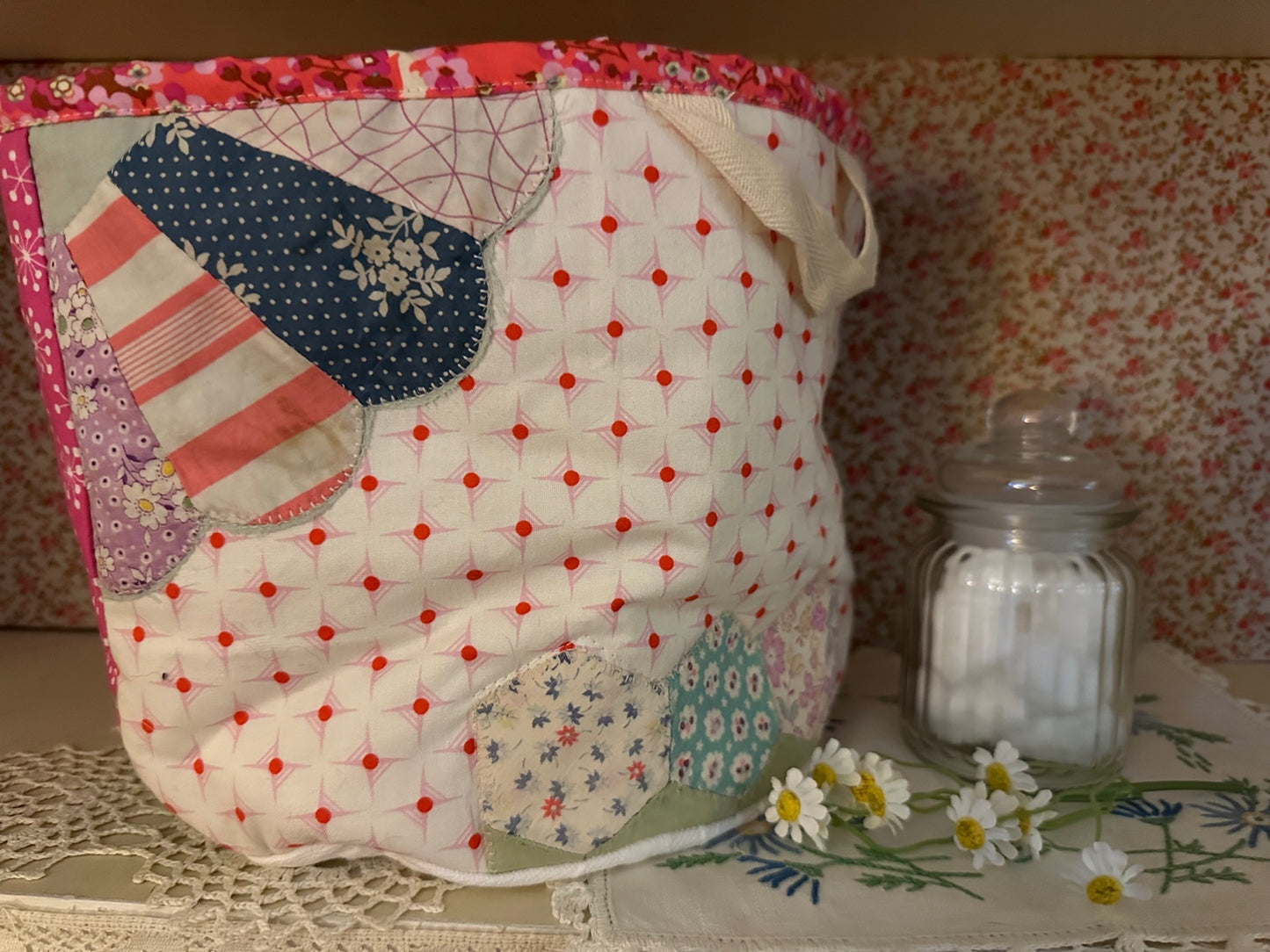 Quilted Basket-Pink Floral