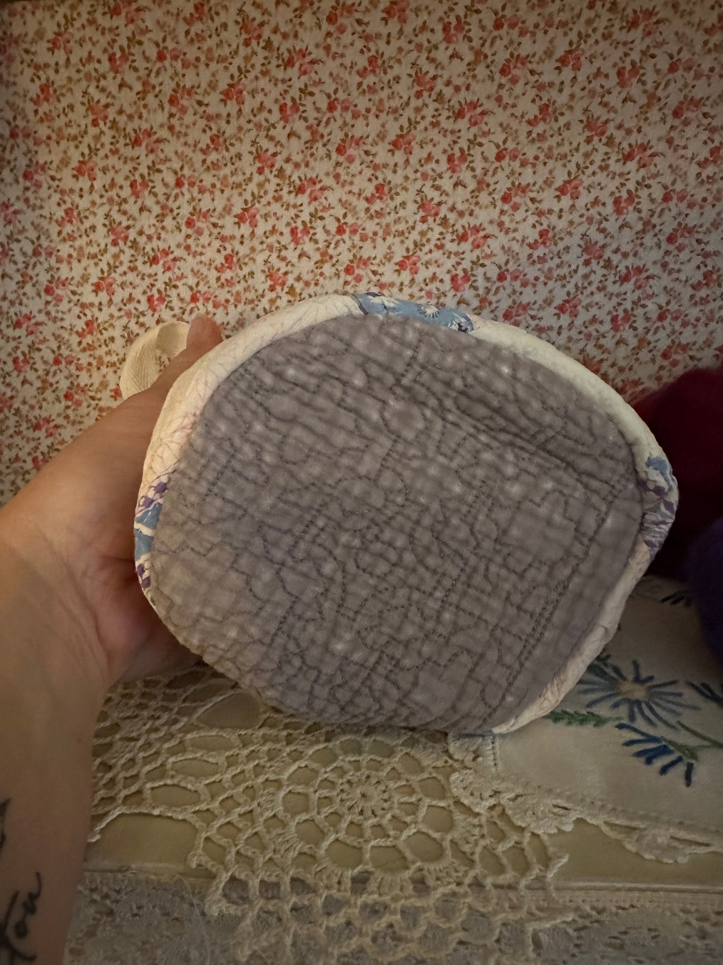 Quilted Basket-Blue and Purple Feed Sack
