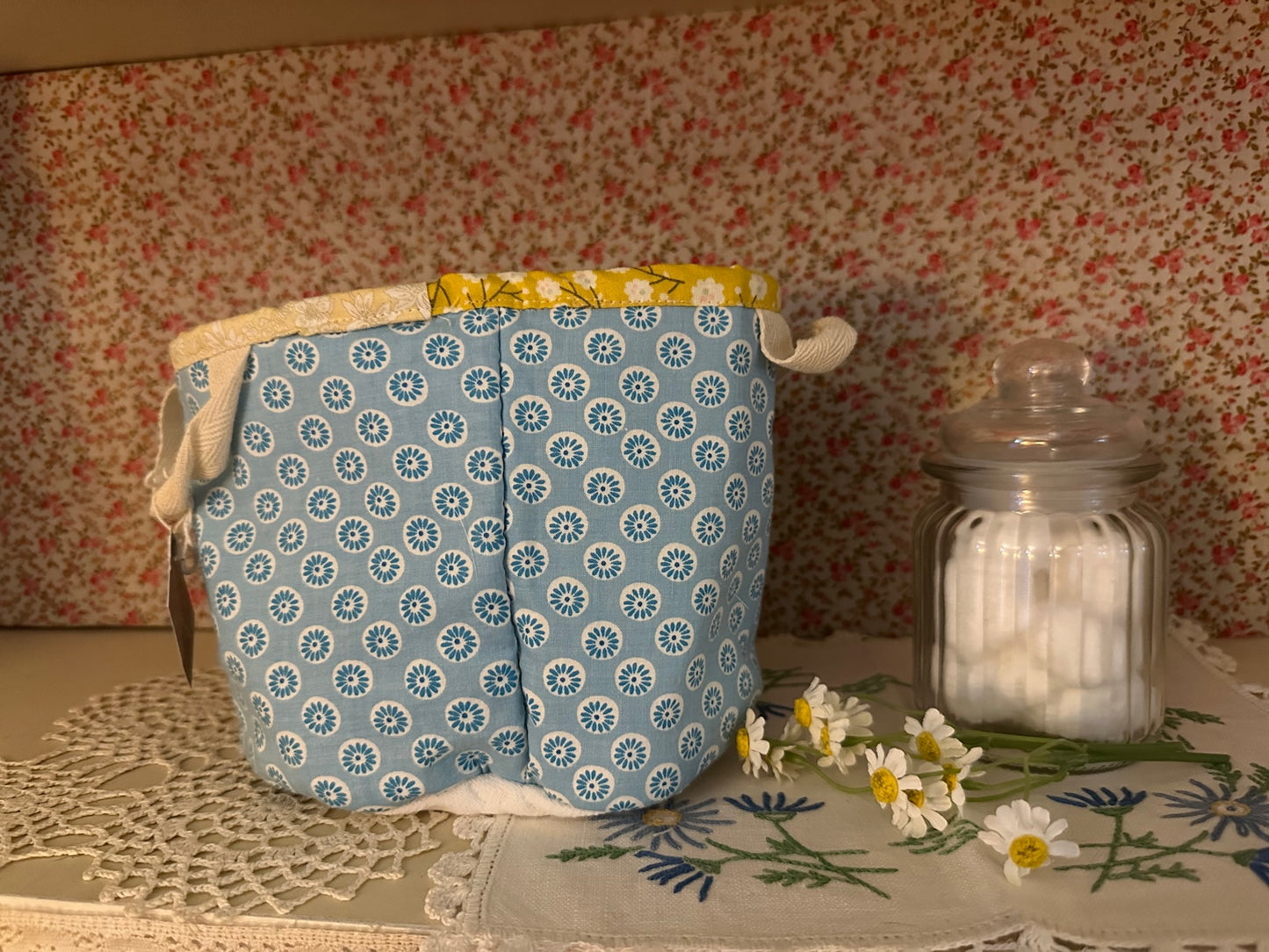 Quilted Basket – Blue Floral Patchwork