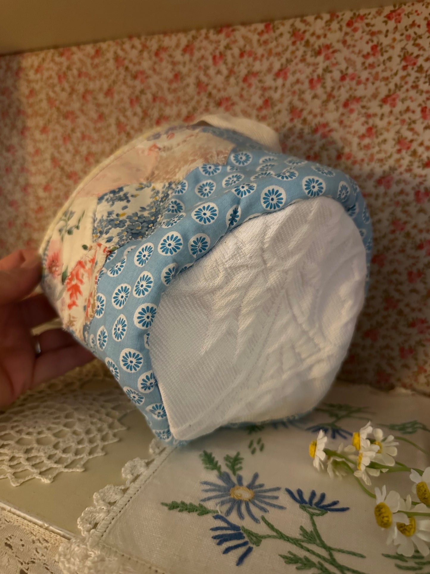 Quilted Basket – Blue Floral Patchwork