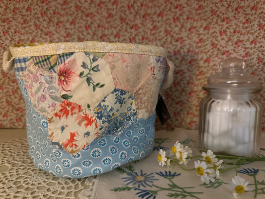 Quilted Basket – Blue Floral Patchwork