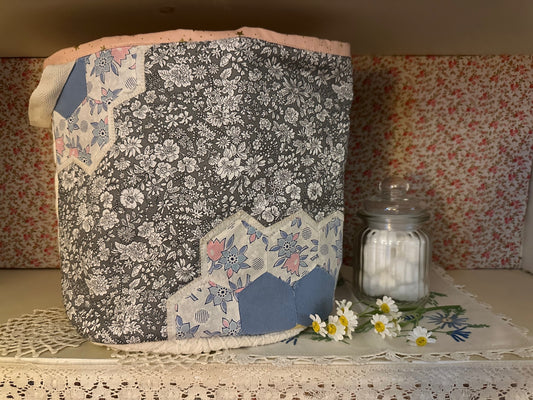 Quilted Basket-Grey Floral and Sheep Print